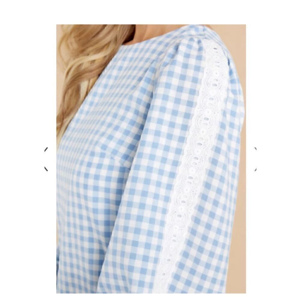 Aura Blue Gingham long sleeve mini dress M - Picture 4 of 10
